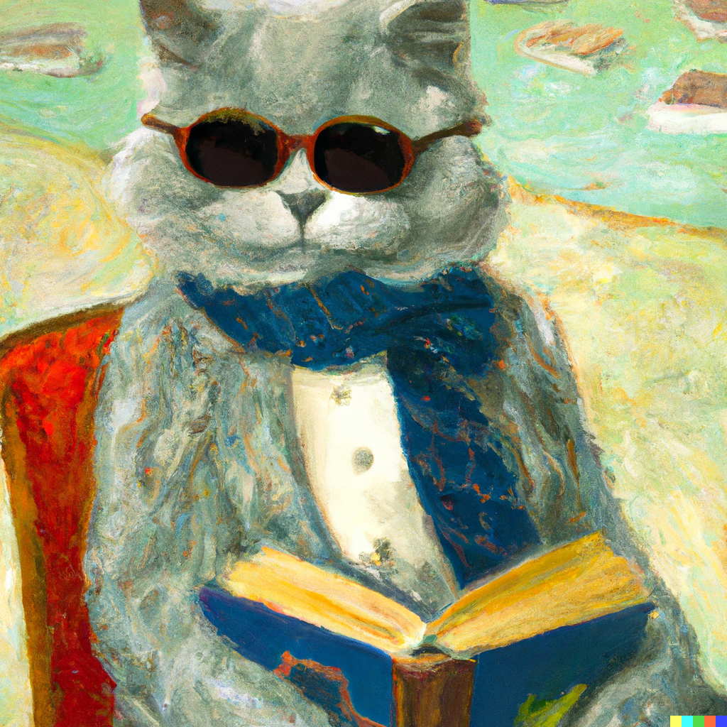 images/DALL·E 2023-02-12 13.38.42 - An oil painting by Claude Monet of a cat with sunglasses reading a book.png